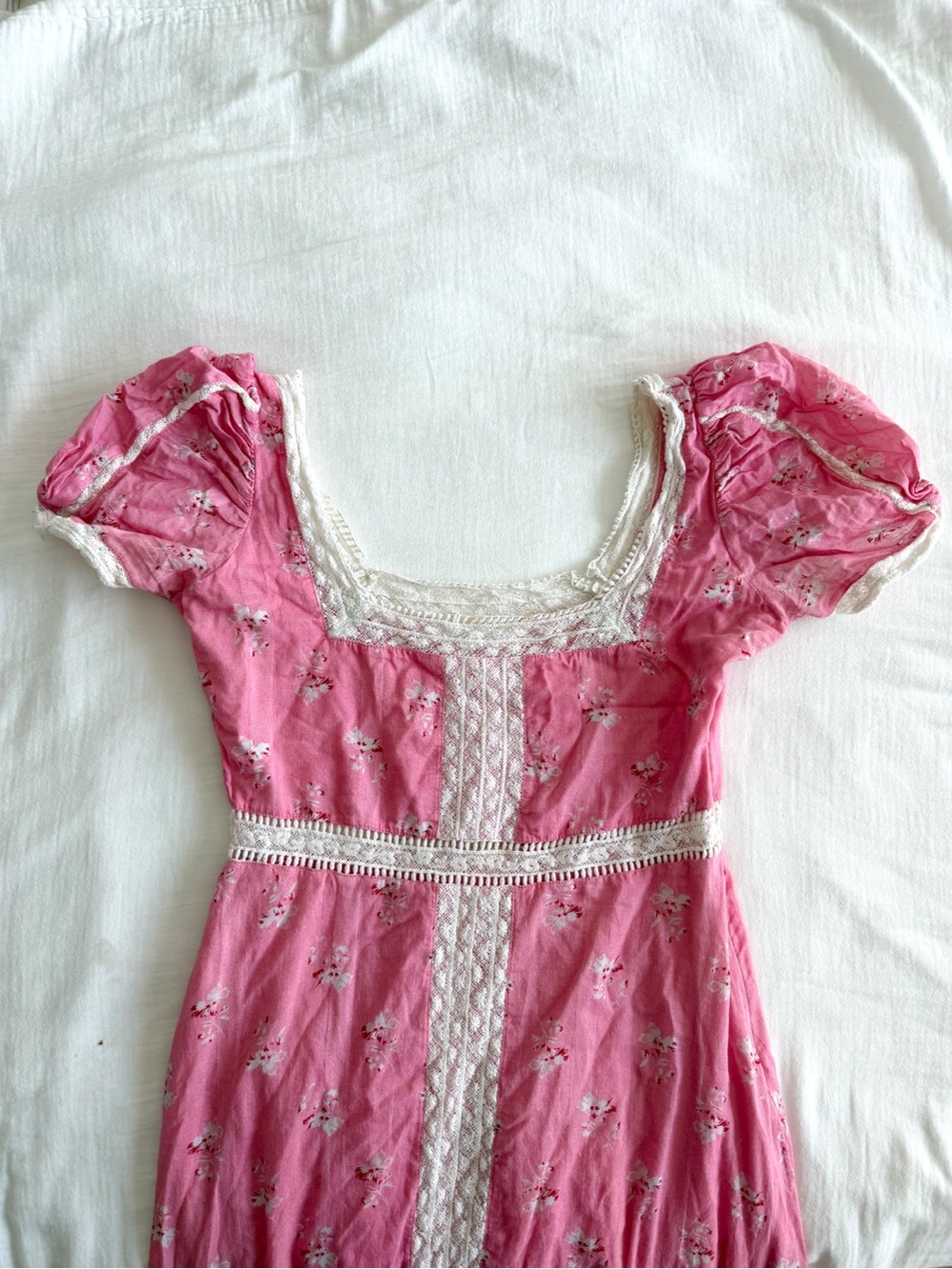LoveShackFancy Pink & White Floral Ryan Lace Inset Ruffle Maxi Dress - Picture 4 of 7